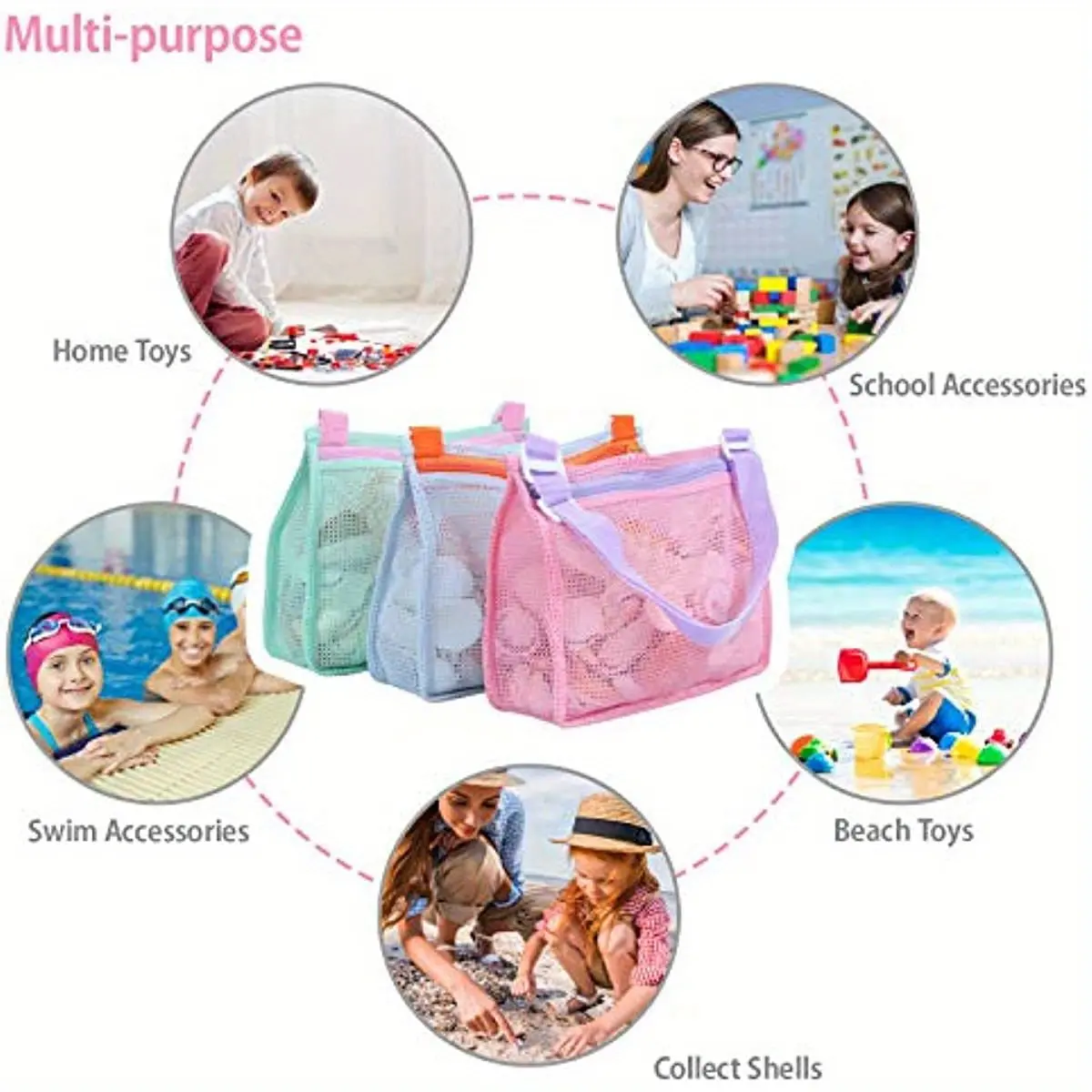 Beach Toy Mesh Beach Bag Kids Shell Collecting Bag Beach Sand Toy Seashell Bag for Holding Shells Beach Toys Sand