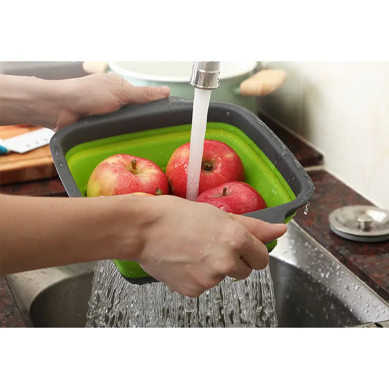 Silicone Folding Drain Basket Fruit Vegetable Washing Basket Foldable Strainer Collapsible Drainer Kitchen Storage Tool