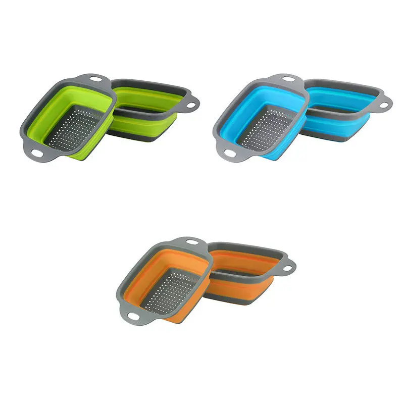 Silicone Folding Drain Basket Fruit Vegetable Washing Basket Foldable Strainer Collapsible Drainer Kitchen Storage Tool