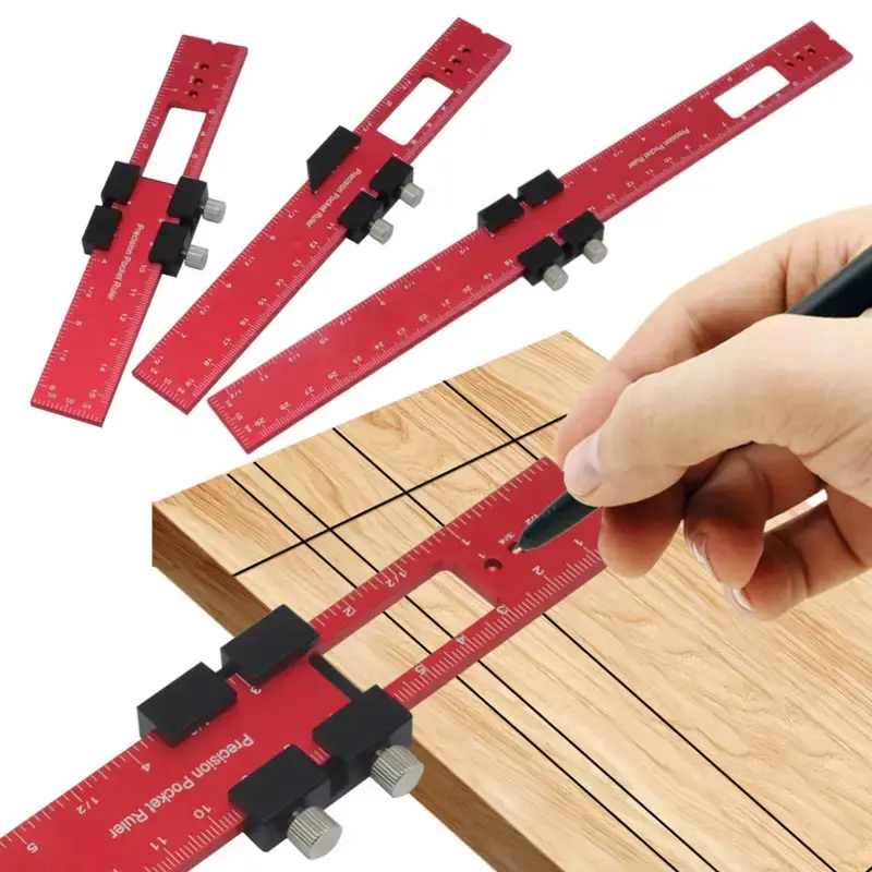 1pc/3pcs 160/200/300mm Aluminum Alloy T-Square Ruler Precision Woodworking Pocket Measuring Rule Inch/Metric With Slide Stops