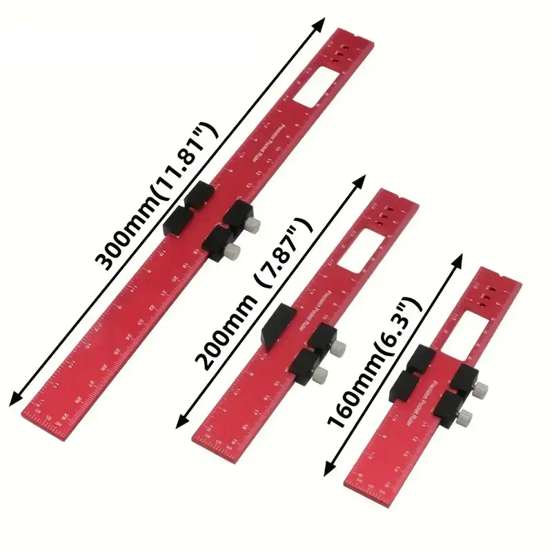 1pc/3pcs 160/200/300mm Aluminum Alloy T-Square Ruler Precision Woodworking Pocket Measuring Rule Inch/Metric With Slide Stops