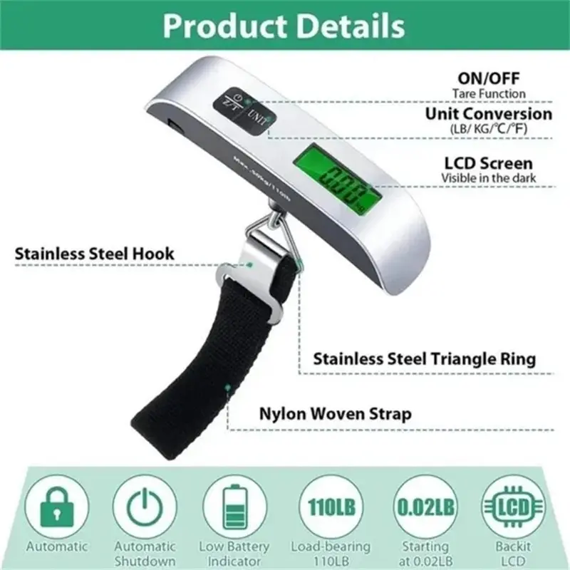 Portable LCD Digital Hanging Scale Luggage Suitcase Baggage Weight Travel Scales With Belt For Electronic Weight Tool 50kg/110lb