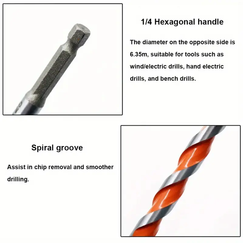 5pcs 16-25mm Alloy Thread Lengthened Hexagonal Handle Woodworking Hole Opener Wind Batch Wooden Door Lock Plank Drilling Drill