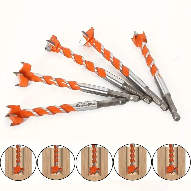 5pcs 16-25mm Alloy Thread Lengthened Hexagonal Handle Woodworking Hole Opener Wind Batch Wooden Door Lock Plank Drilling Drill