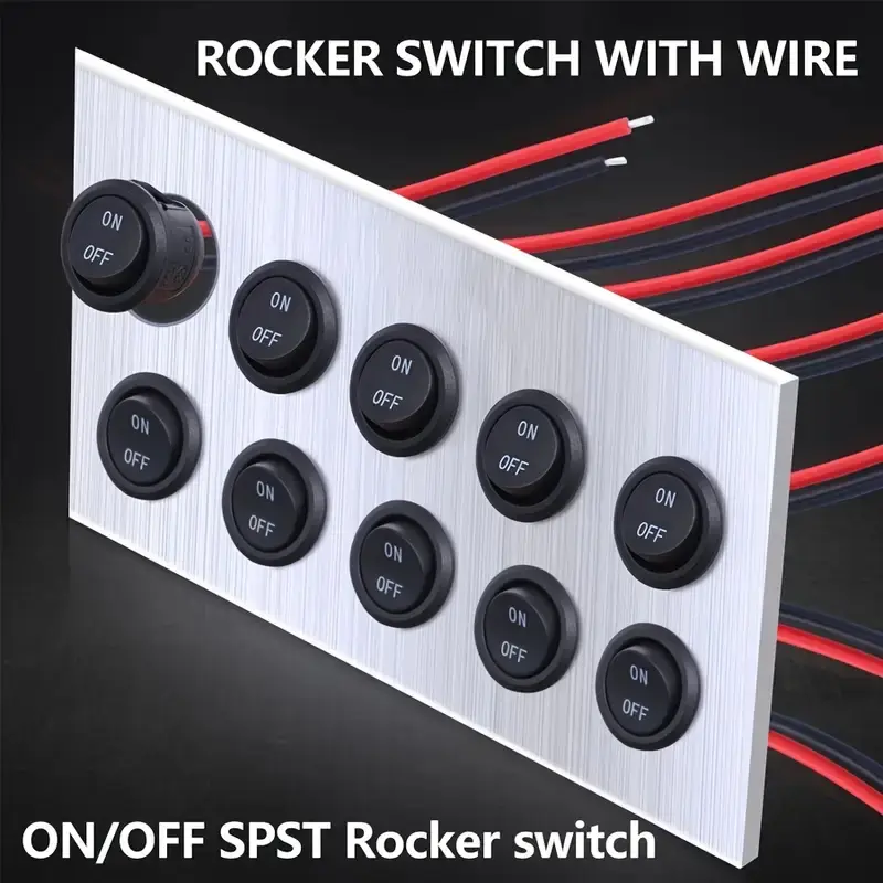 10pcs Mini 20mm Round Rocker Switches 12V DC SPST ON/FF Toggle Easy Install Brass Terminals For Automotive Boats RV Tools