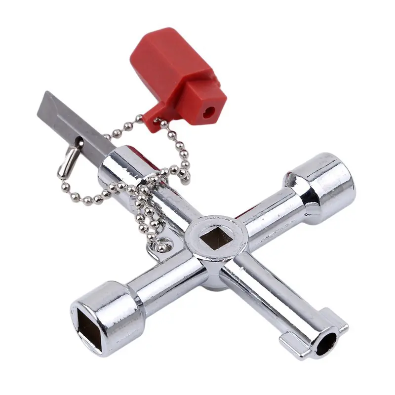 4 In 1 Cross Key Wrench Zinc Alloy Multi-purpose Electric Control Cabinet Water Meter Valve Screwdriver Electricians Tools