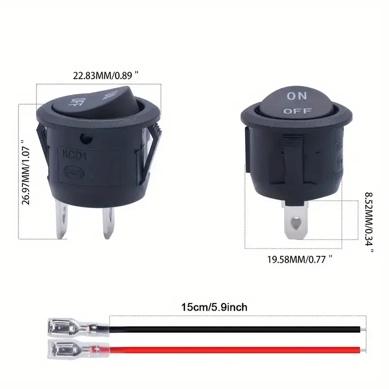 10pcs Mini 20mm Round Rocker Switches 12V DC SPST ON/FF Toggle Easy Install Brass Terminals For Automotive Boats RV Tools