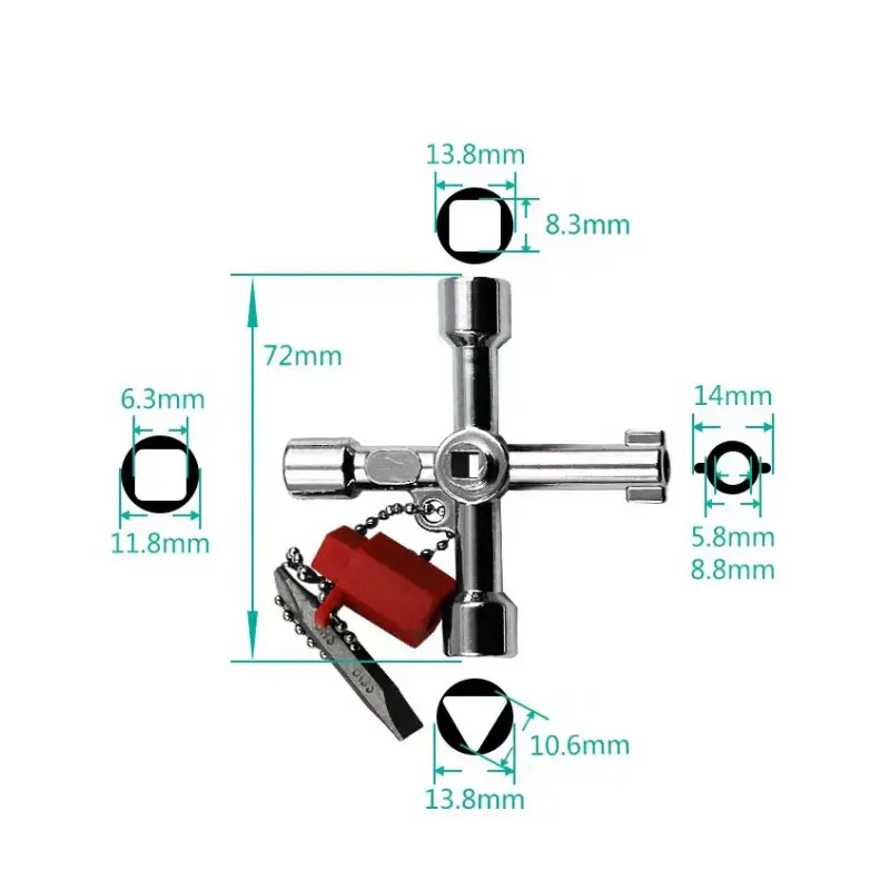 4 In 1 Cross Key Wrench Zinc Alloy Multi-purpose Electric Control Cabinet Water Meter Valve Screwdriver Electricians Tools
