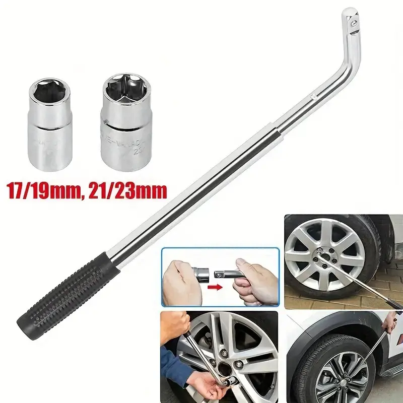 Extendable Lug Nut Wrench With Chrome Vanadium 17/19/21/23mm Socket For Easy Tire Repair L-Type Sockets Nut Kit Emergency Tools