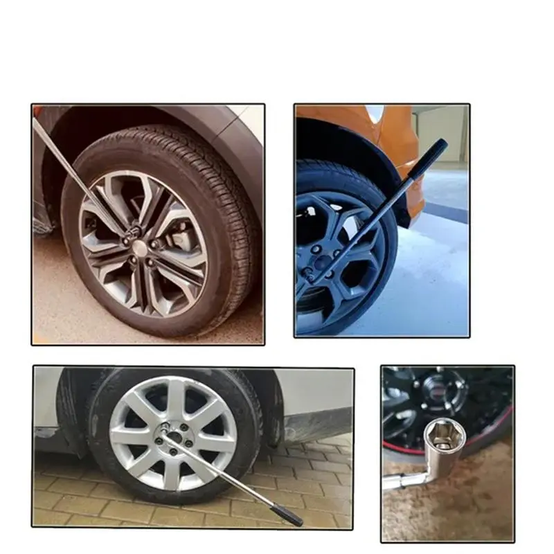 Extendable Lug Nut Wrench With Chrome Vanadium 17/19/21/23mm Socket For Easy Tire Repair L-Type Sockets Nut Kit Emergency Tools