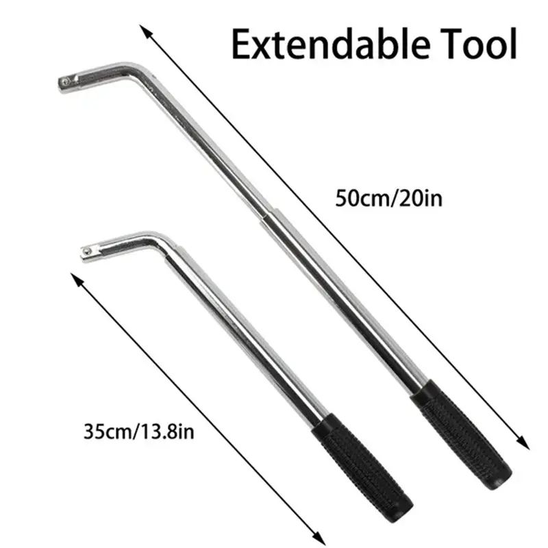 Extendable Lug Nut Wrench With Chrome Vanadium 17/19/21/23mm Socket For Easy Tire Repair L-Type Sockets Nut Kit Emergency Tools