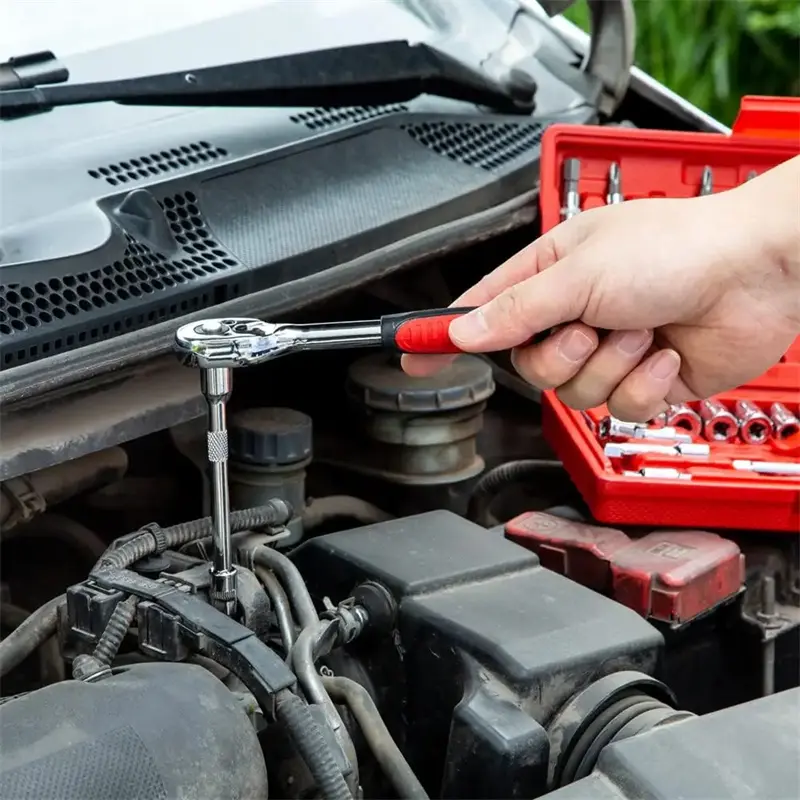 46pcs/Set Car Repair Tool Ratchet Wrench Chromium Vanadium Steel Auto Parts Toolbox Kit 1/4 Inch Drive Socket Car Emergency Tool