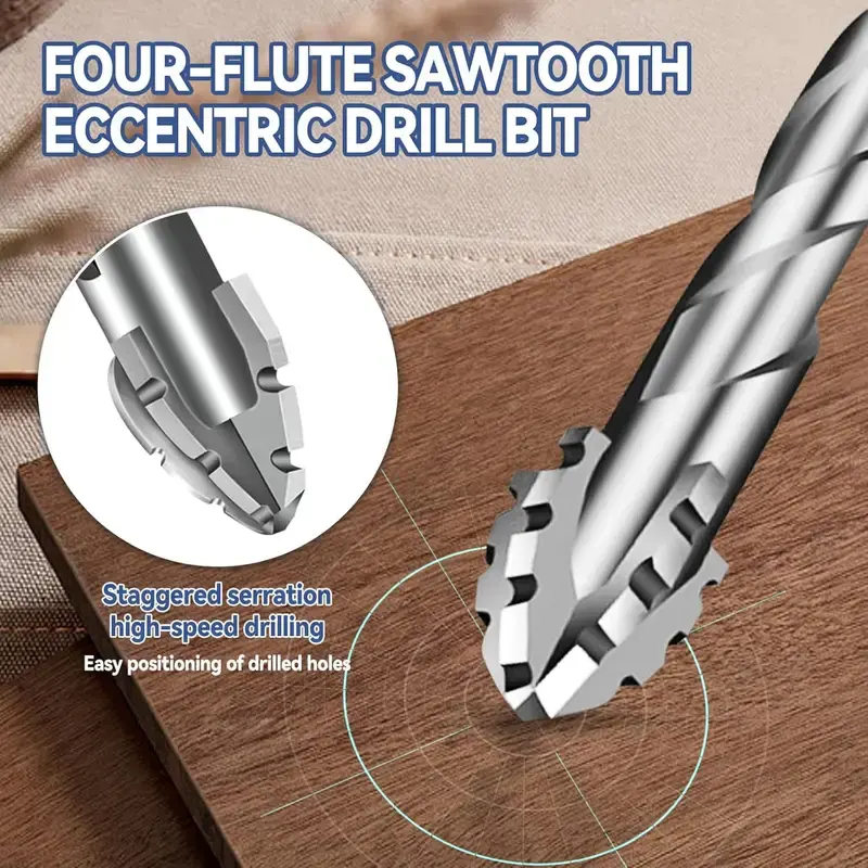 4pcs 6/8/10/12mm Four-Flute Sawtooth Eccentric Drill Bit 1/4 Hex Shank Carbide Twist Drill Bit Set For Glass Tile Concrete Metal