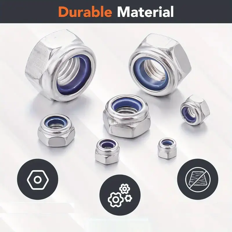 188pcs/Set Hexagon Lock Nut M3 M4 M5 M6 M8 M10 M12 Metric Nylon Insert Lock Nuts For Automotive Mechanical & Construction