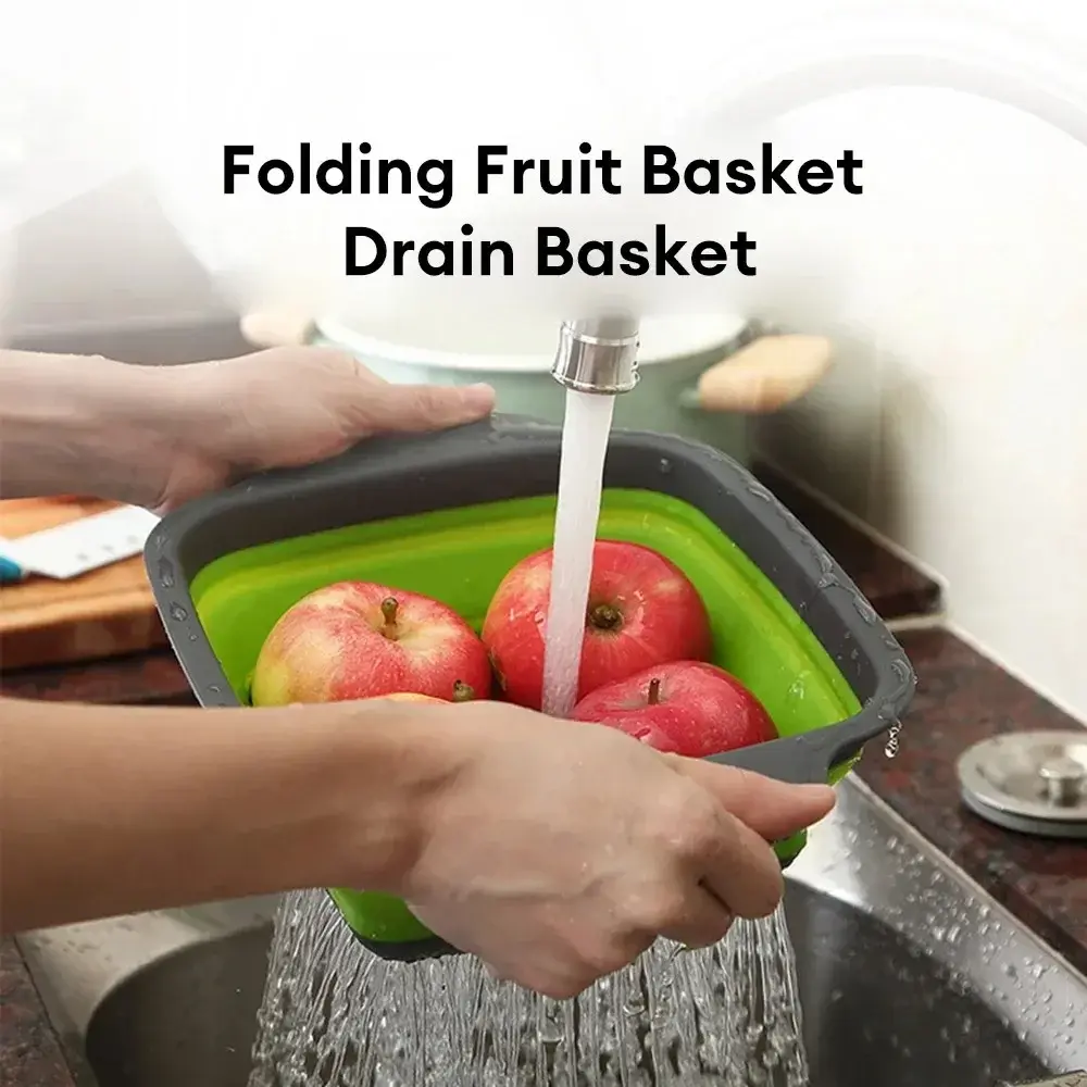 Silicone Food Drain Basket Round Folding Vegetable Fruit Washing Drain Basket Colander Strainer Collapsible Drainer Kitchen Tool