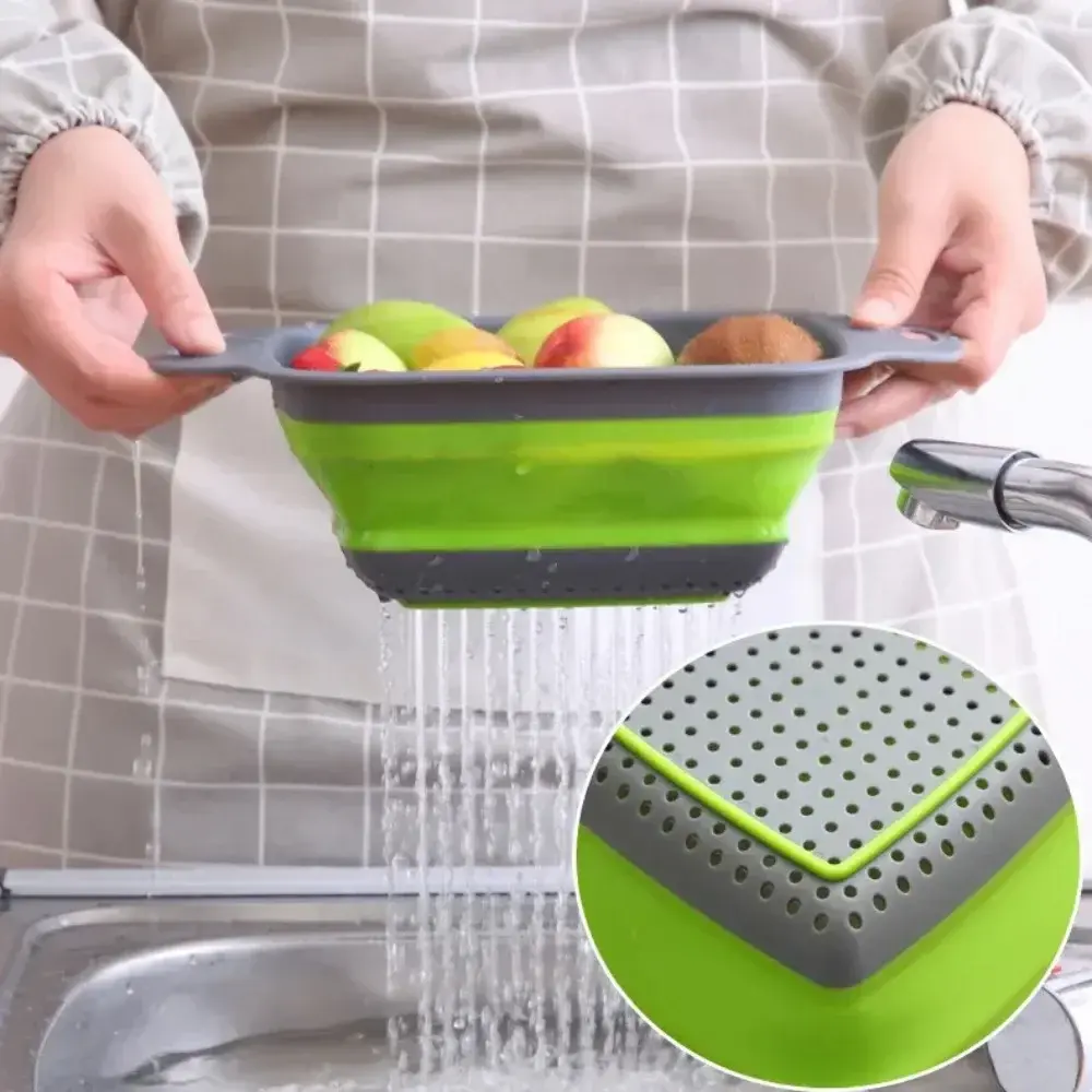 Silicone Food Drain Basket Round Folding Vegetable Fruit Washing Drain Basket Colander Strainer Collapsible Drainer Kitchen Tool