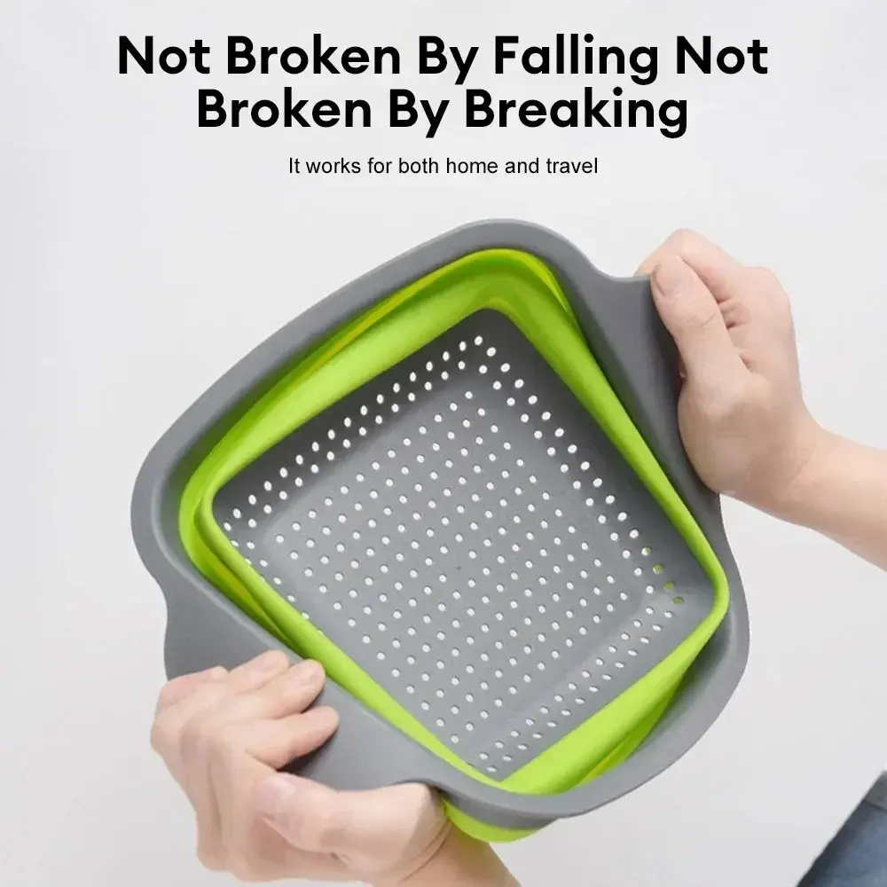 Silicone Food Drain Basket Round Folding Vegetable Fruit Washing Drain Basket Colander Strainer Collapsible Drainer Kitchen Tool