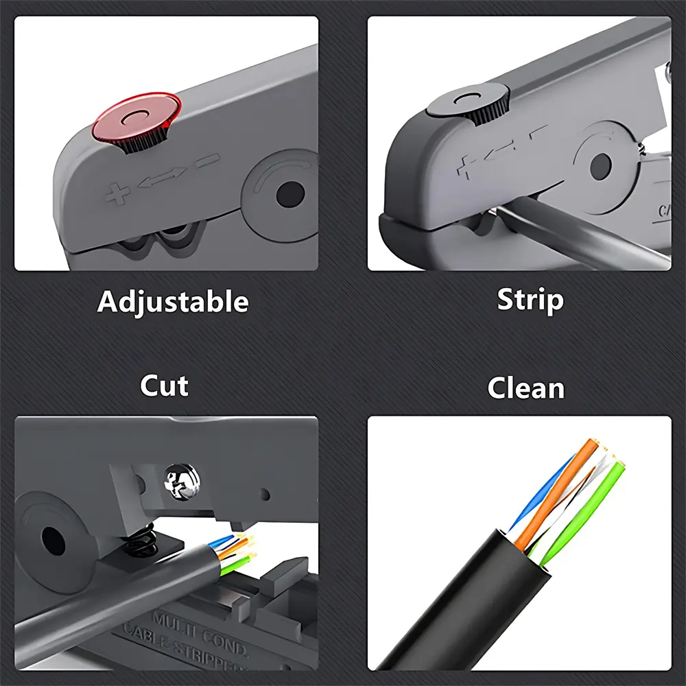 Cable Stripping and Cutting Tool Adjustable Knob for Ethernet Date Telephone and Coaxial Cables Round and Flat Wires