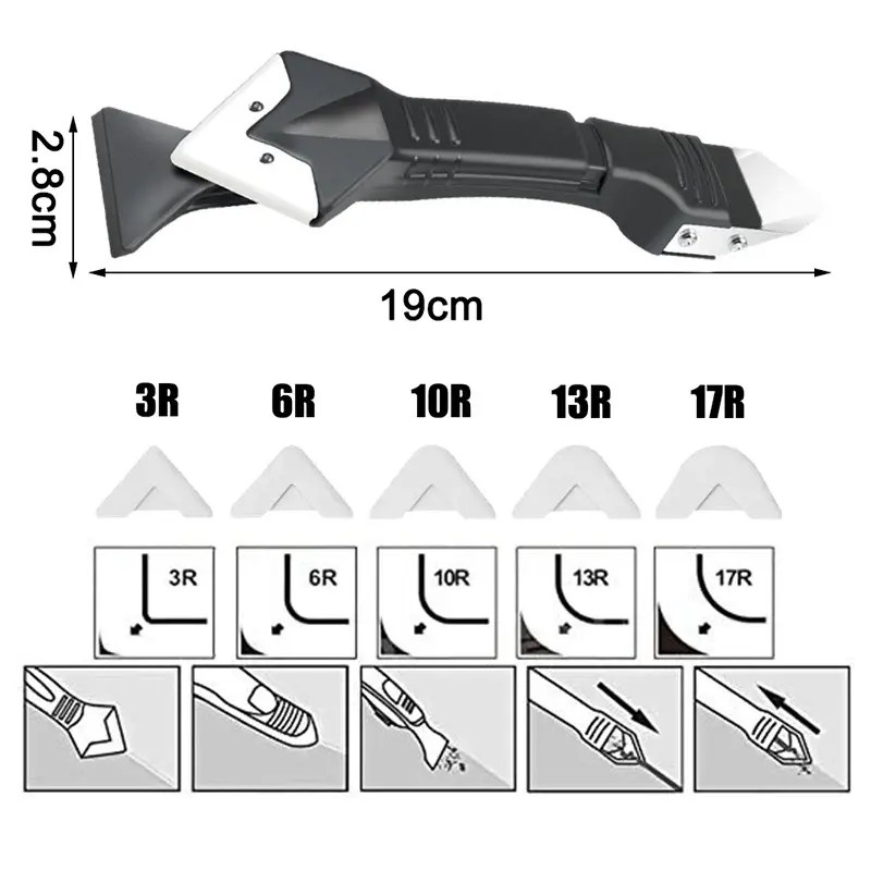 Silicone Scraper Glue Remover Knife Angle Beauty Crevice Spatula Tool Grout Scraper Kit 5in1 Multifunction Coner Caulking Tool