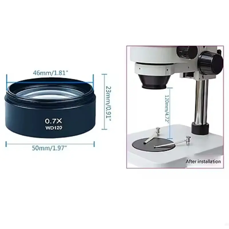 Wd165 0.5X Stereo Microscope Auxiliary Objective Lens Barlow Lens with 1-7/8 Inch(M48Mm)Mounting Thread