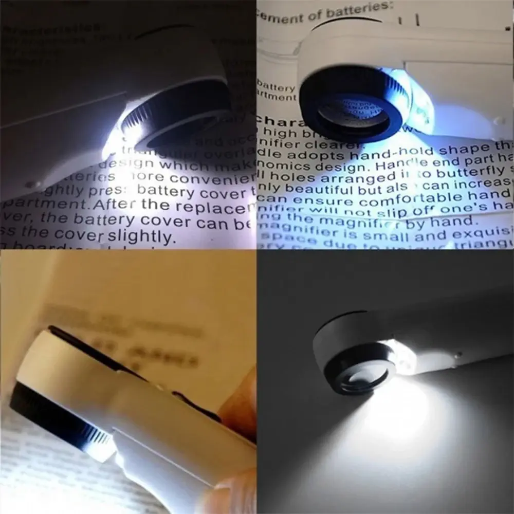 40X Handheld Magnifier with 2 LED Lights HD Magnifying Glass Illuminated Jewelers Loupe Magnifier for Diamond Jade