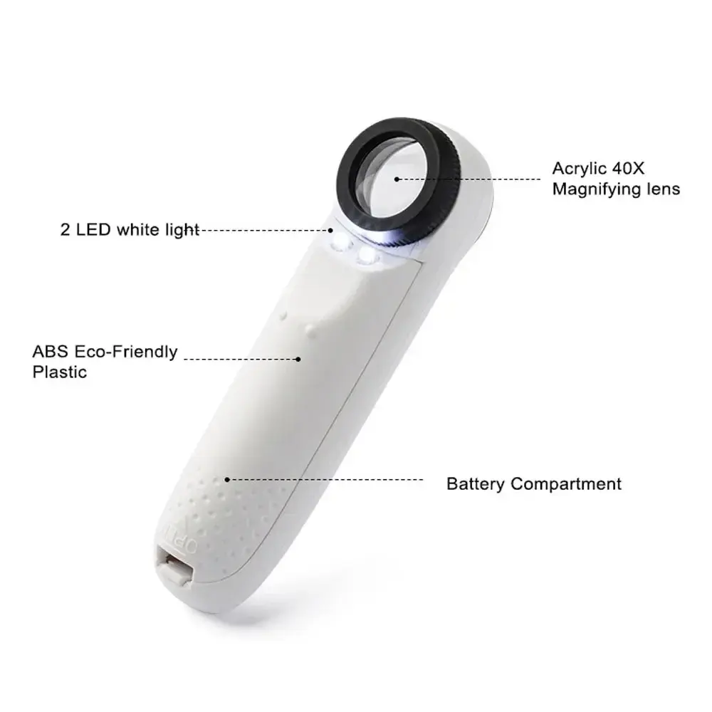 40X Handheld Magnifier with 2 LED Lights HD Magnifying Glass Illuminated Jewelers Loupe Magnifier for Diamond Jade