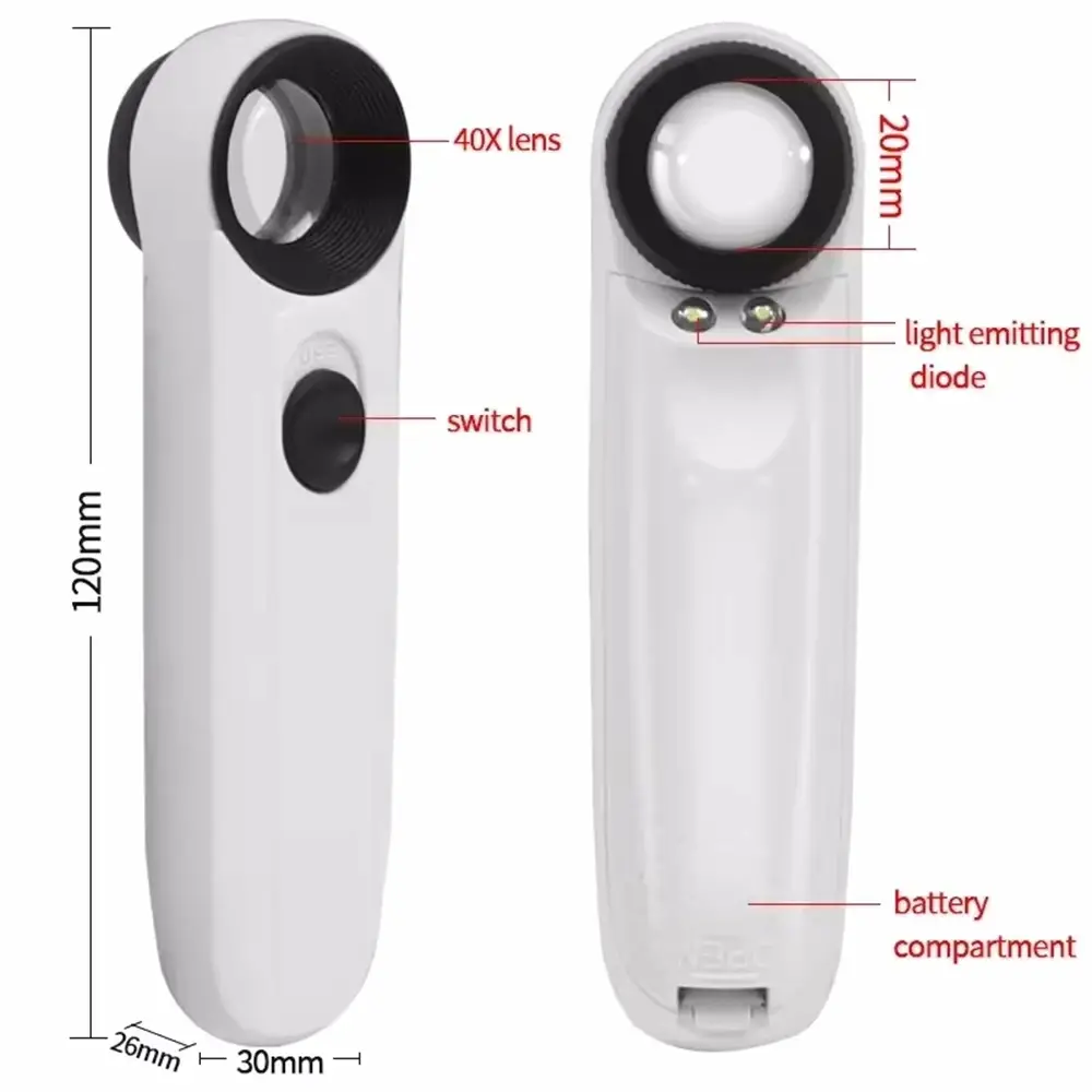 40X Handheld Magnifier with 2 LED Lights HD Magnifying Glass Illuminated Jewelers Loupe Magnifier for Diamond Jade