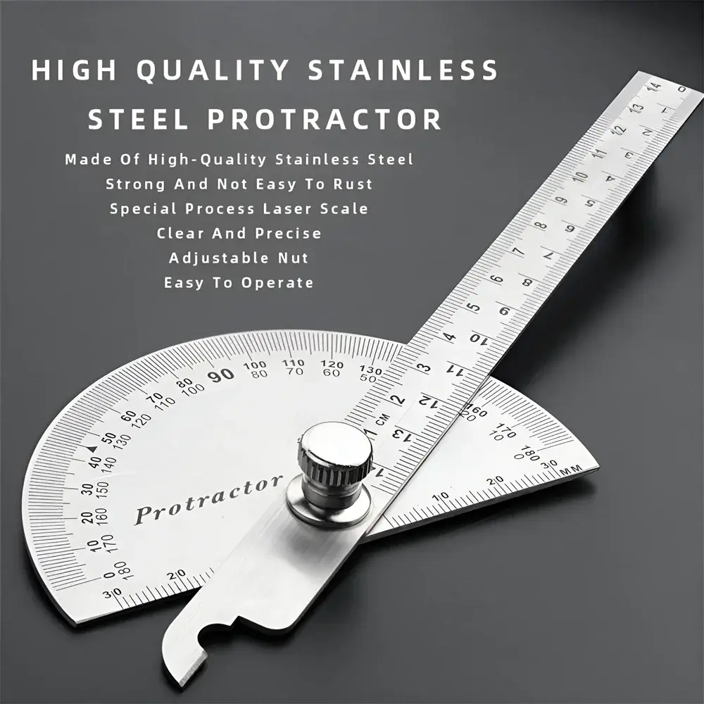 180 Degree Protractor Metal Angle Finder Goniometer Angle Ruler Stainless Steel Woodworking Tools Rotary Measuring Ruler