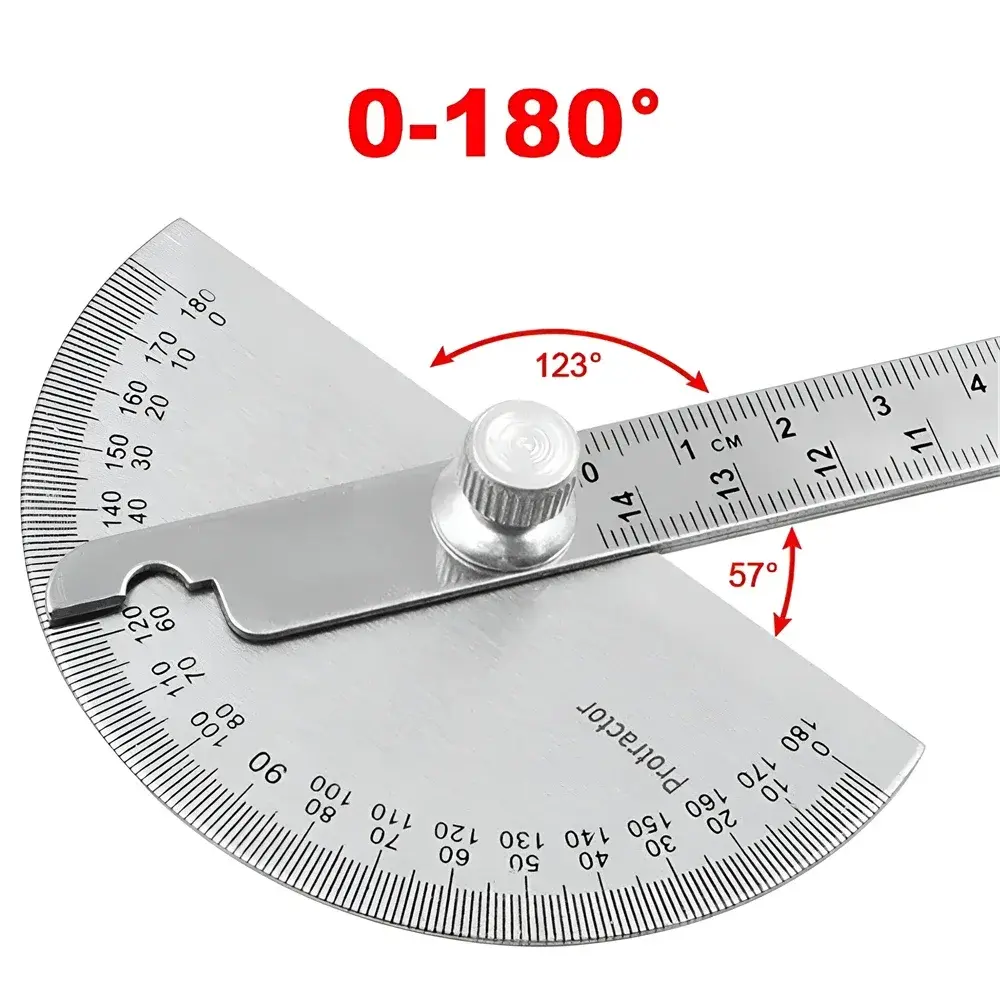 180 Degree Protractor Metal Angle Finder Goniometer Angle Ruler Stainless Steel Woodworking Tools Rotary Measuring Ruler