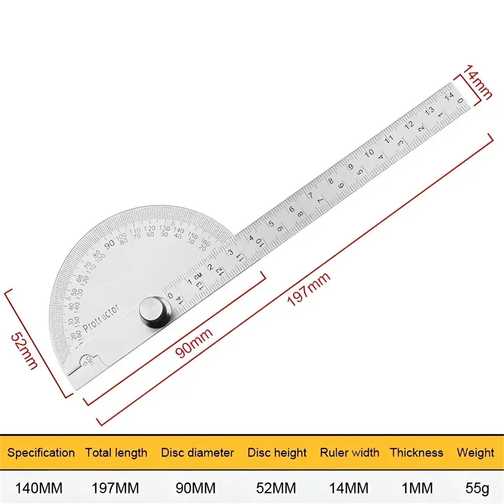 180 Degree Protractor Metal Angle Finder Goniometer Angle Ruler Stainless Steel Woodworking Tools Rotary Measuring Ruler