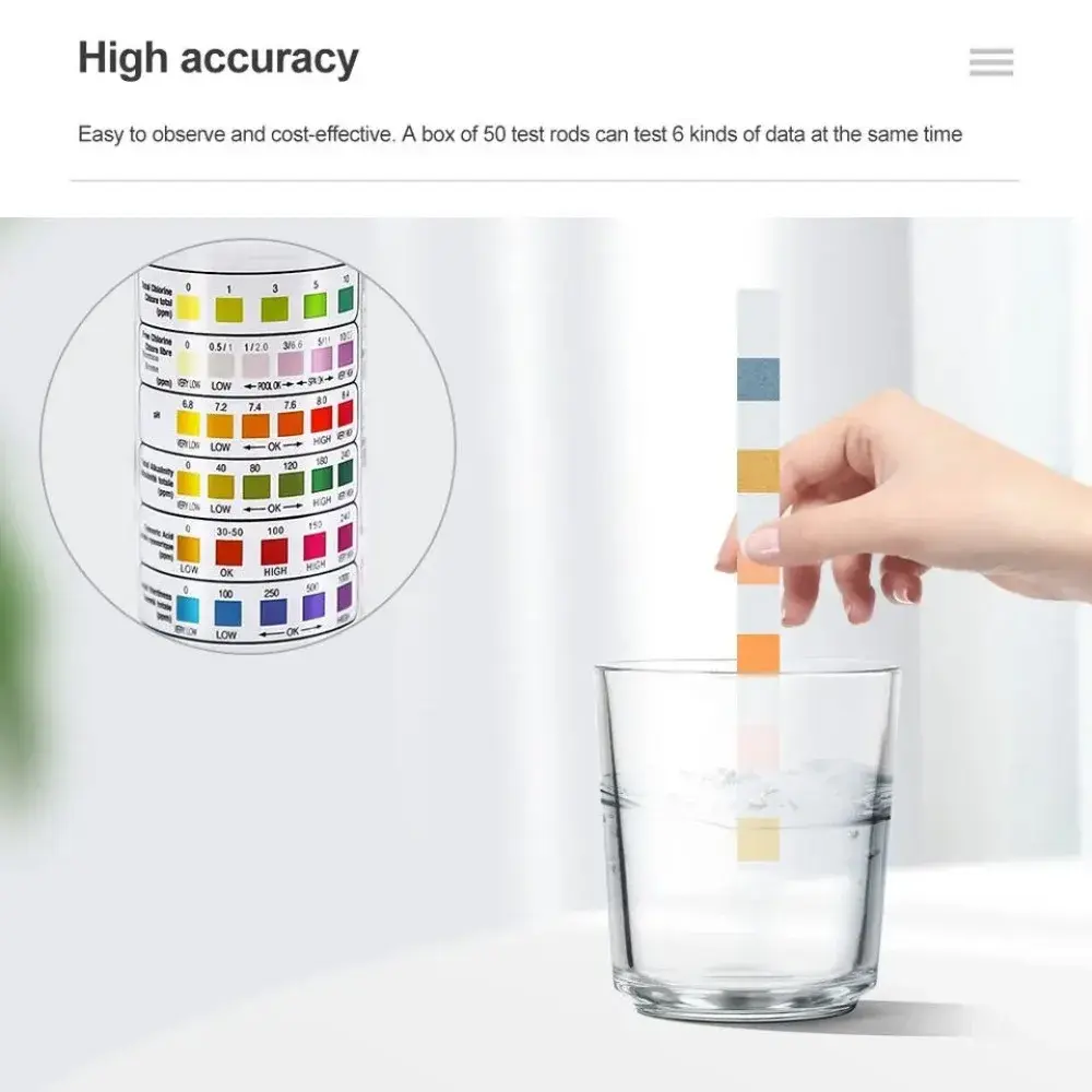 50pcs 7-in-1 Swimming Pool PH Test Paper Test Strips Multipurpose High Precision Easy Detection Aquarium Pool Accessories