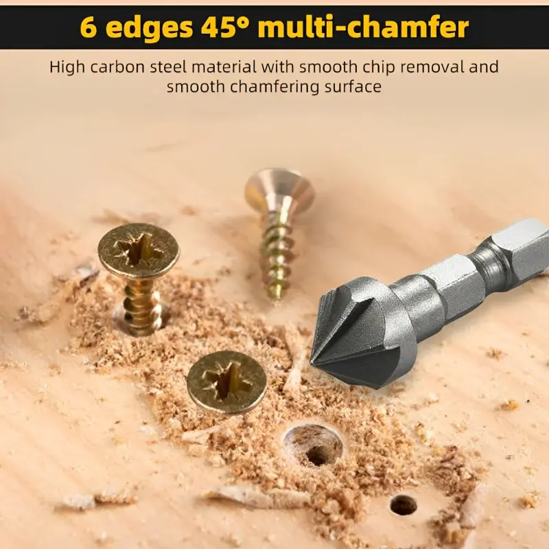3PC Small hexagonal handle five edge chamfering tool chamfering cutter woodworking hole opener spot facer reaming tool drill bit