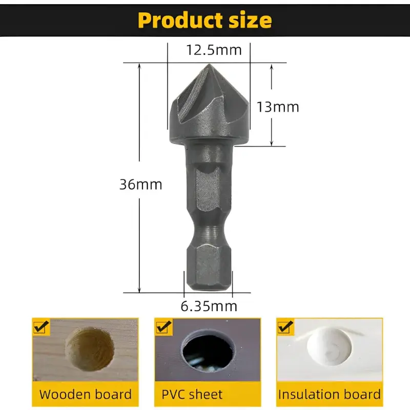 3PC Small hexagonal handle five edge chamfering tool chamfering cutter woodworking hole opener spot facer reaming tool drill bit