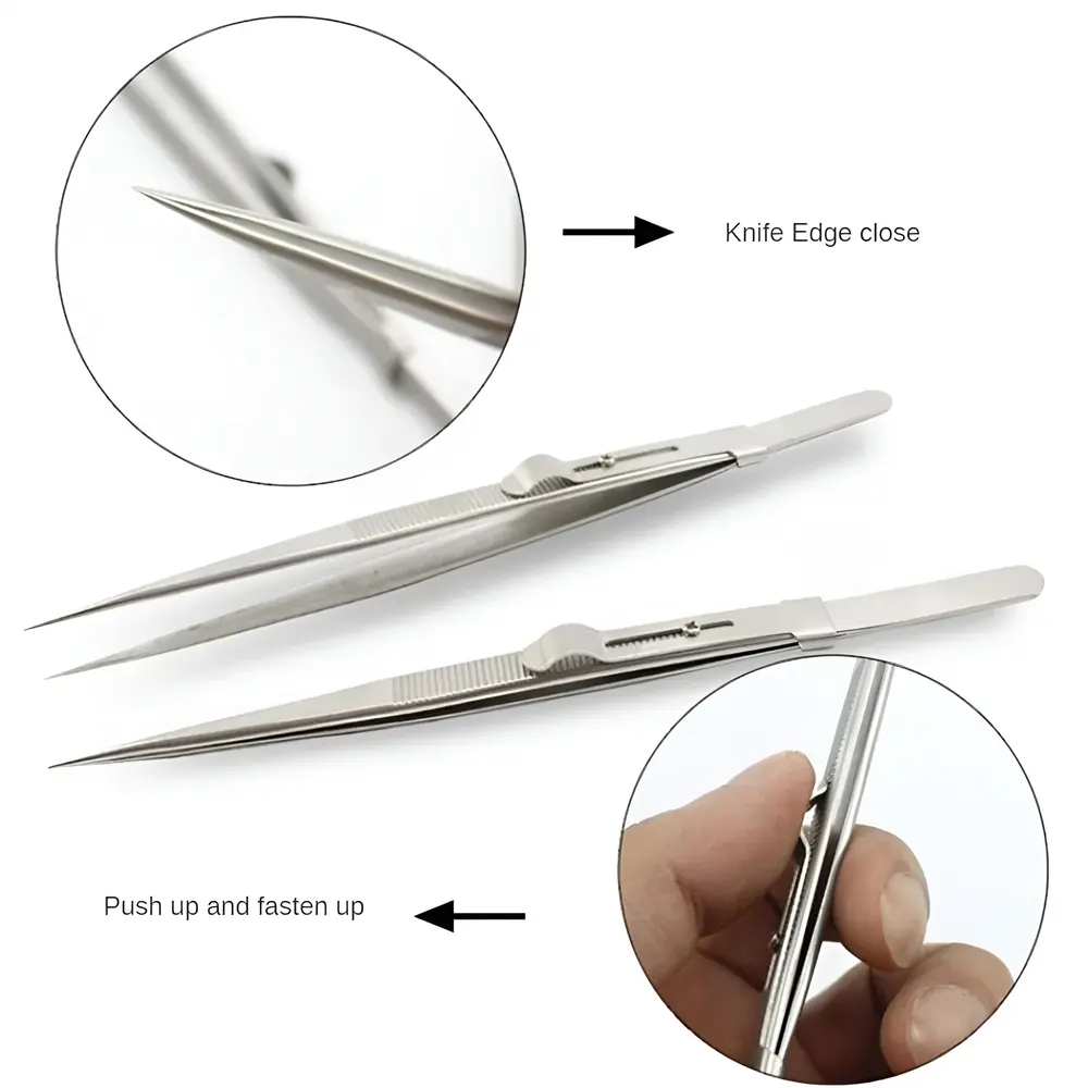 Stainless Steel Diamond Jewelry Tweezers Gemstone Pincette with Adjustable Antislip Lock Jewelry Tweezer Hand Tools