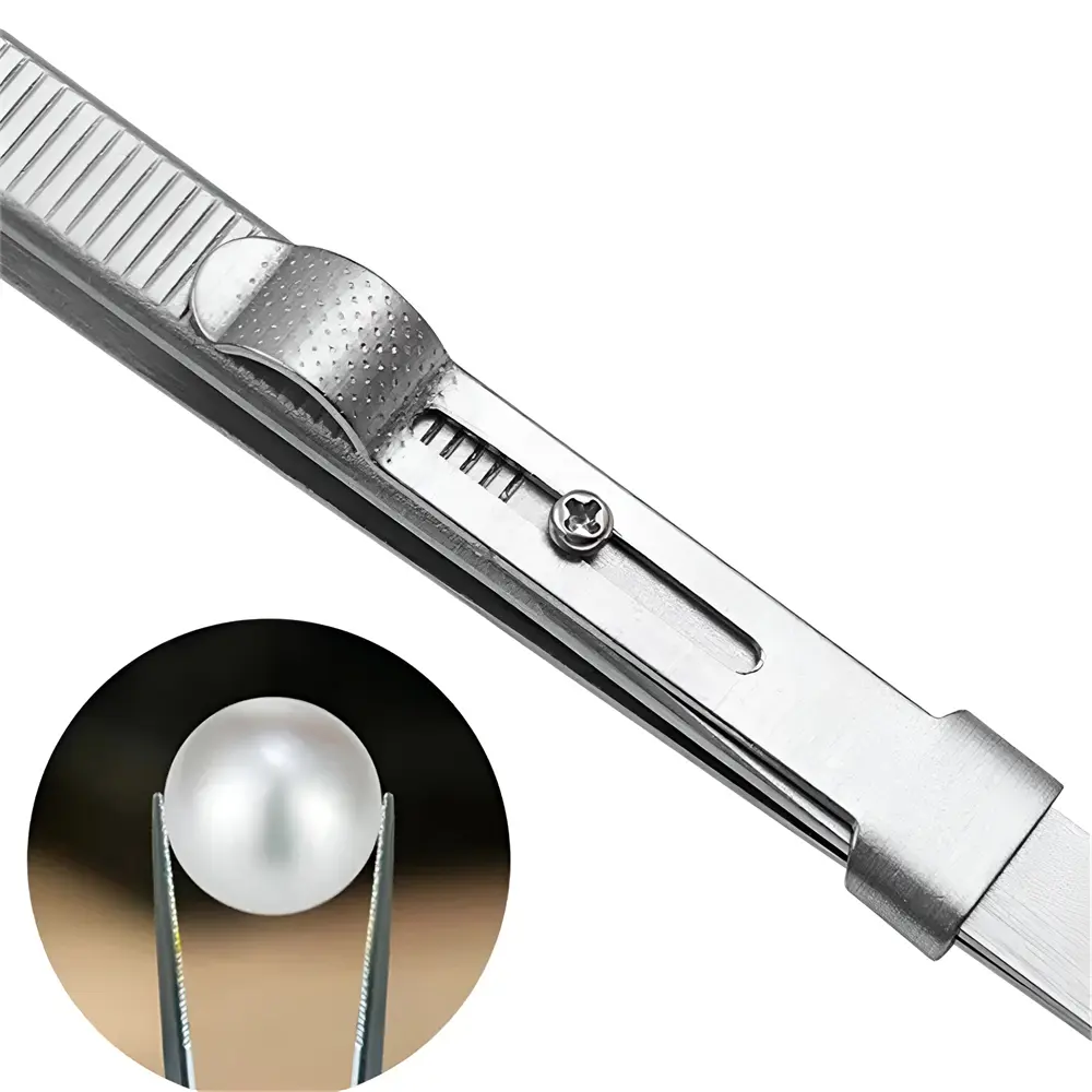 Stainless Steel Diamond Jewelry Tweezers Gemstone Pincette with Adjustable Antislip Lock Jewelry Tweezer Hand Tools