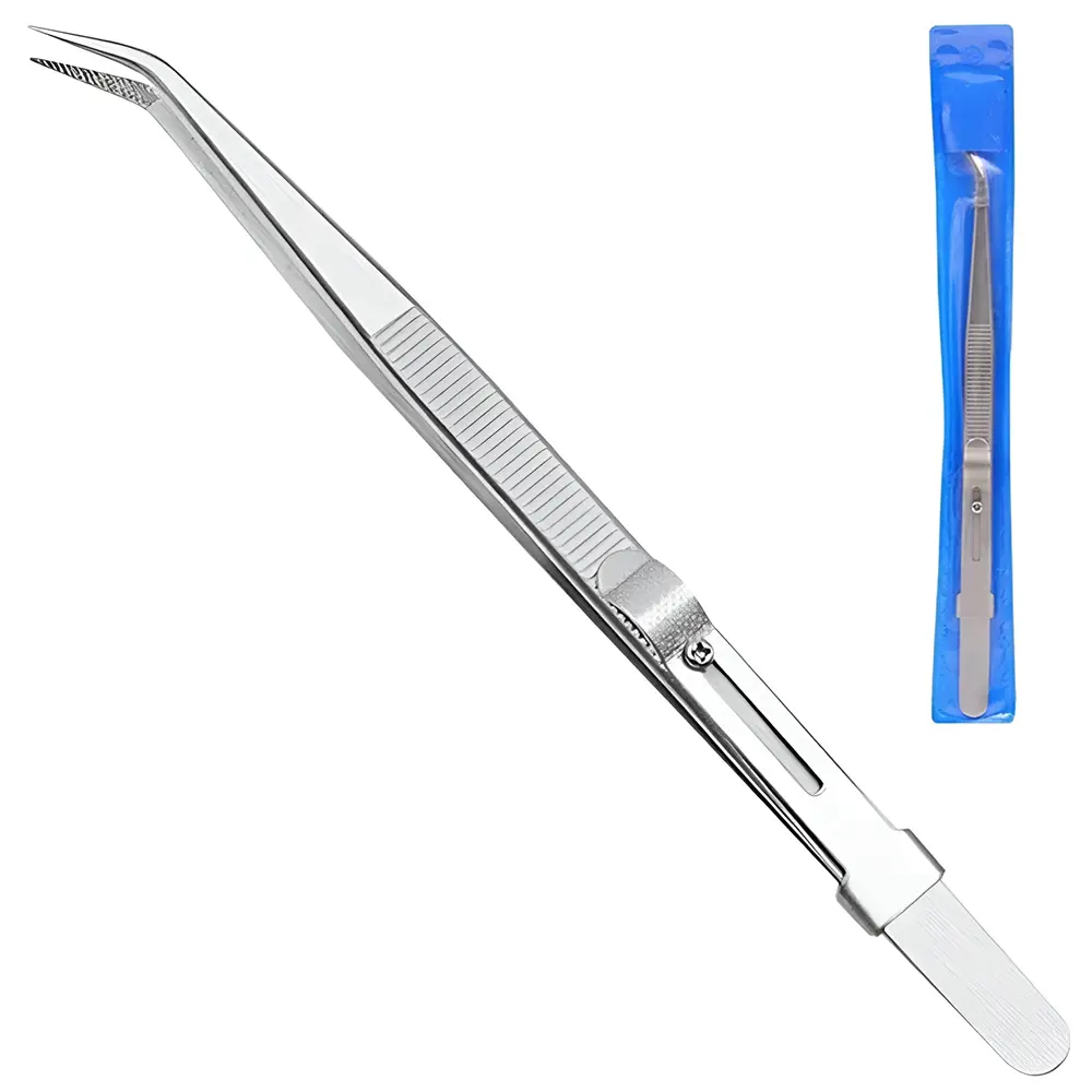 Stainless Steel Diamond Jewelry Tweezers Gemstone Pincette with Adjustable Antislip Lock Jewelry Tweezer Hand Tools