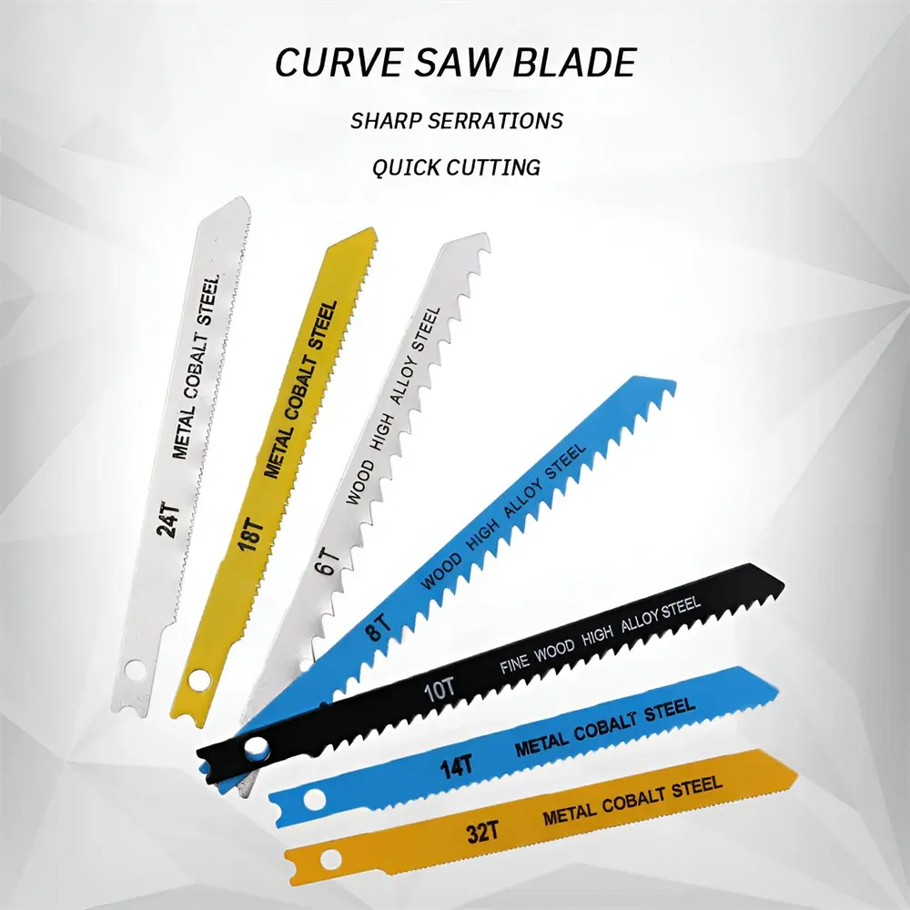 7Pcs U-Shank Saw Blades Set Saw Blade Assortment with Storage Case Sturdy Wood and Metal Cutting Saw Blades Replacement for Cutt