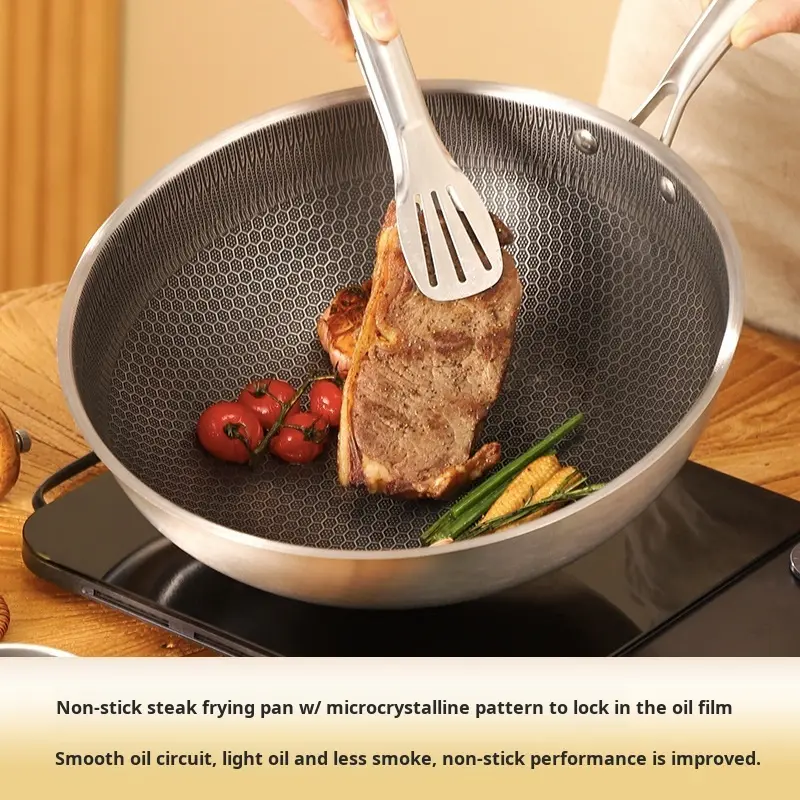 Stainless Steel Frying Pan Wok Non-stick Cooking Honeycomb Steak Gas Stove Pot Induction General Saucepan Kitchen Cookware