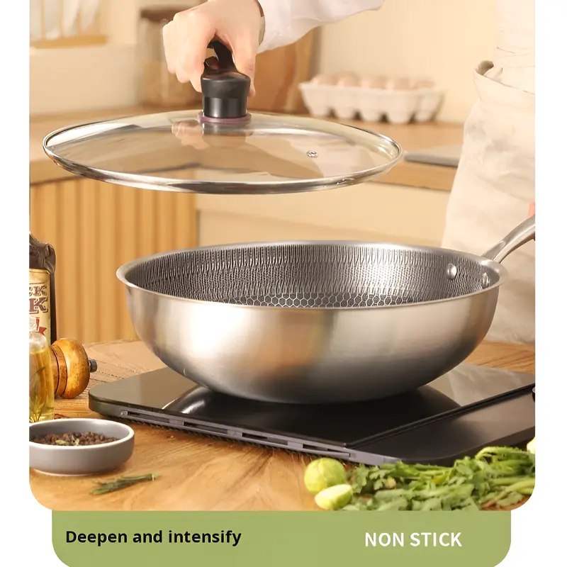 Stainless Steel Frying Pan Wok Non-stick Cooking Honeycomb Steak Gas Stove Pot Induction General Saucepan Kitchen Cookware