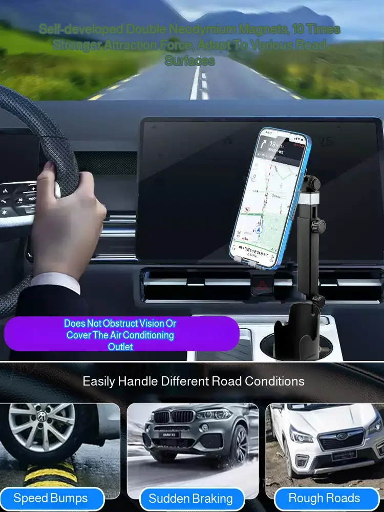 Car 2-1 Magnetic Mobile Phone Holder Cup Holder Magnetic Mobile Phone Holder Vertical Horizontal Rotation Universal Drink Holder