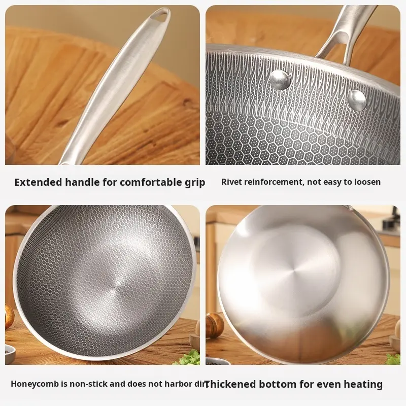 Stainless Steel Frying Pan Wok Non-stick Cooking Honeycomb Steak Gas Stove Pot Induction General Saucepan Kitchen Cookware