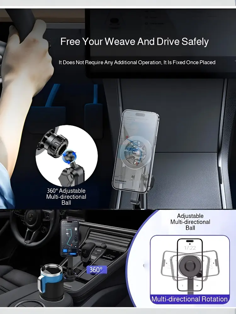 Car 2-1 Magnetic Mobile Phone Holder Cup Holder Magnetic Mobile Phone Holder Vertical Horizontal Rotation Universal Drink Holder