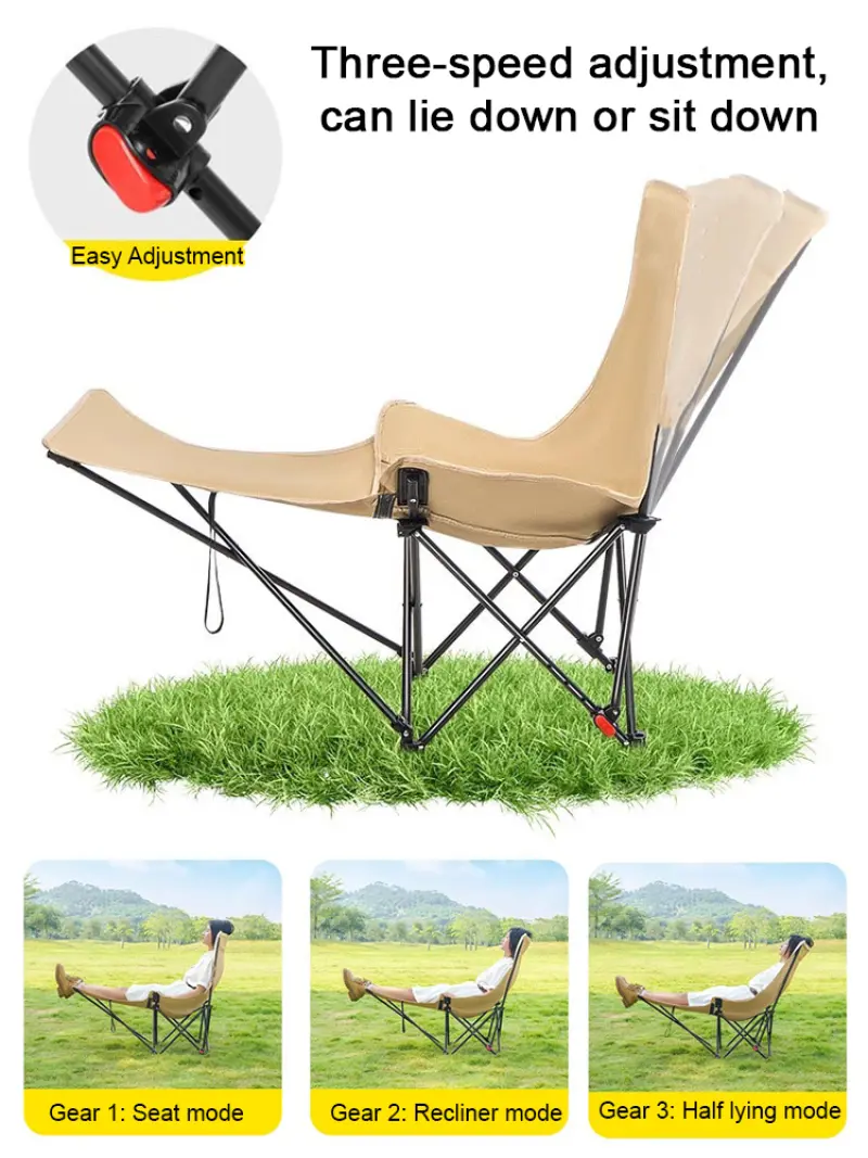 Camping Portable Recliner Mop Legs Outdoor Folding Chair Moon Recliner Loadbearing Backrest Chair 3 Position Adjustable Chair