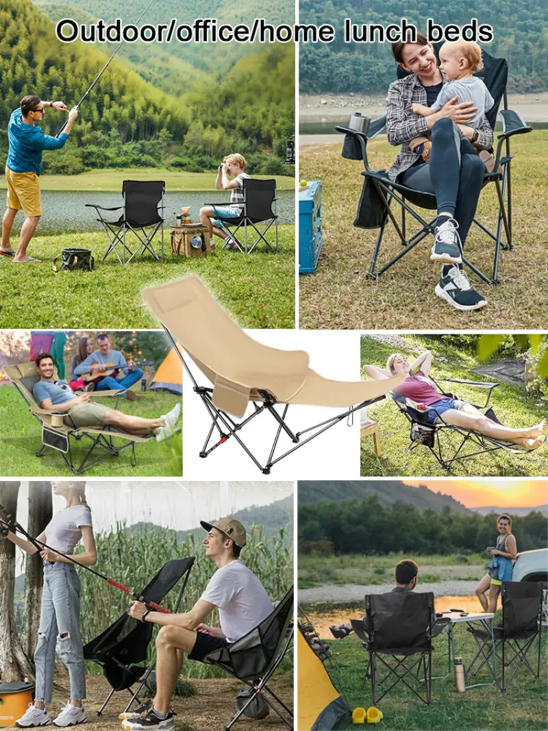 Camping Portable Recliner Mop Legs Outdoor Folding Chair Moon Recliner Loadbearing Backrest Chair 3 Position Adjustable Chair