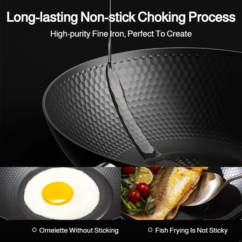 Uncoated Iron Skillet Flat Healthy Frying Pan Dragon Scale Stainless Steel Frying Pan Universal Stovetop Skillet Flat Frying Pan
