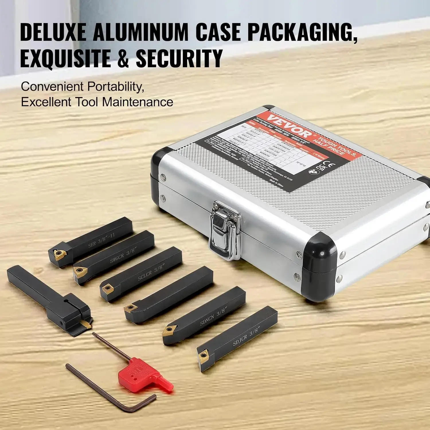 7 Pieces Indexable Lathe Turning Tool Holder, 3/8 in, CNC Heavy-Duty Metal Lathe Cutting Tools