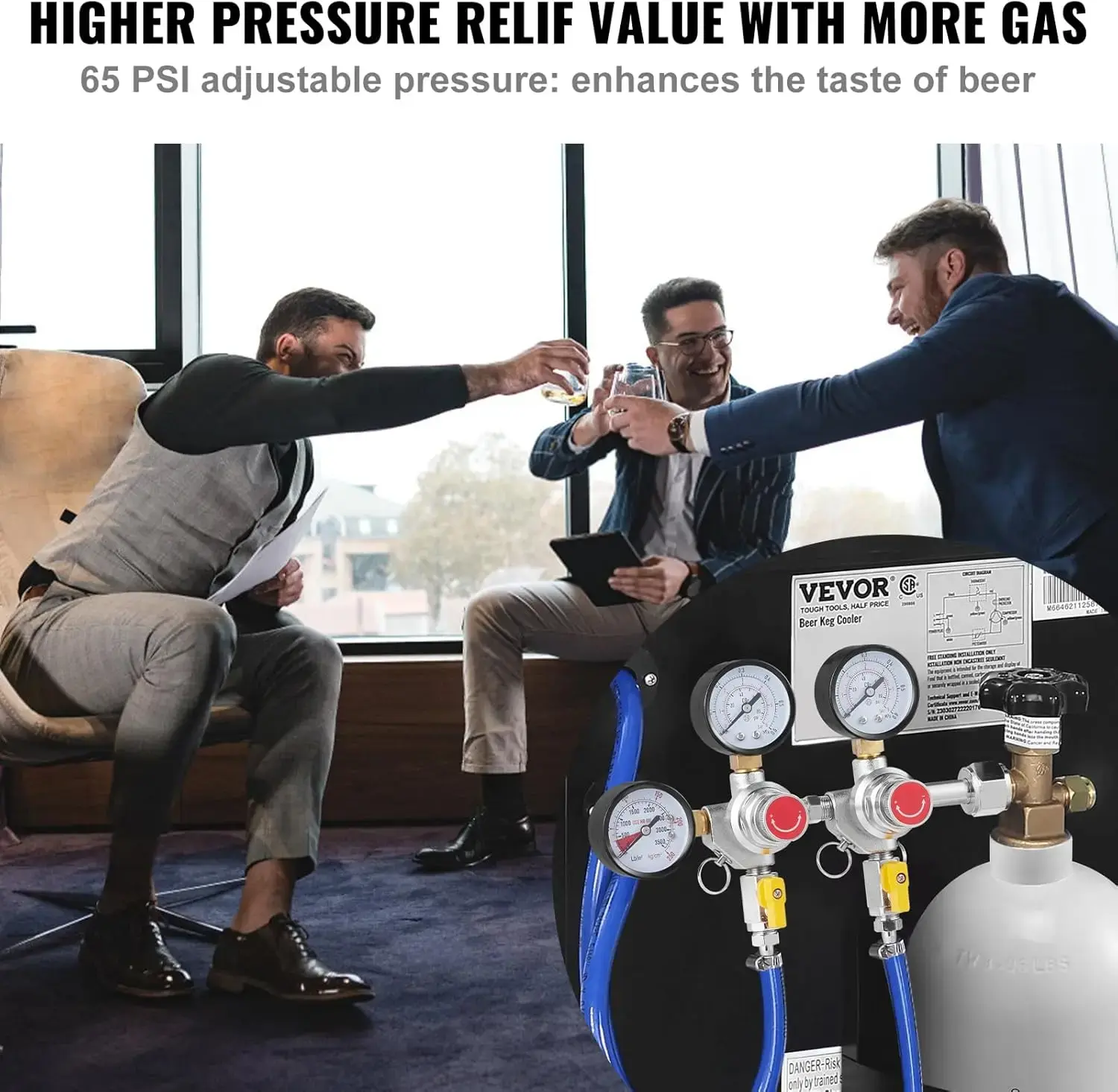 Triple Gauge Regulator, CO2 Regulator Gauge with 0-60PSI, Heavy Duty CO2 Gauge Gas System, Draft Beer Regulator with Check Valve