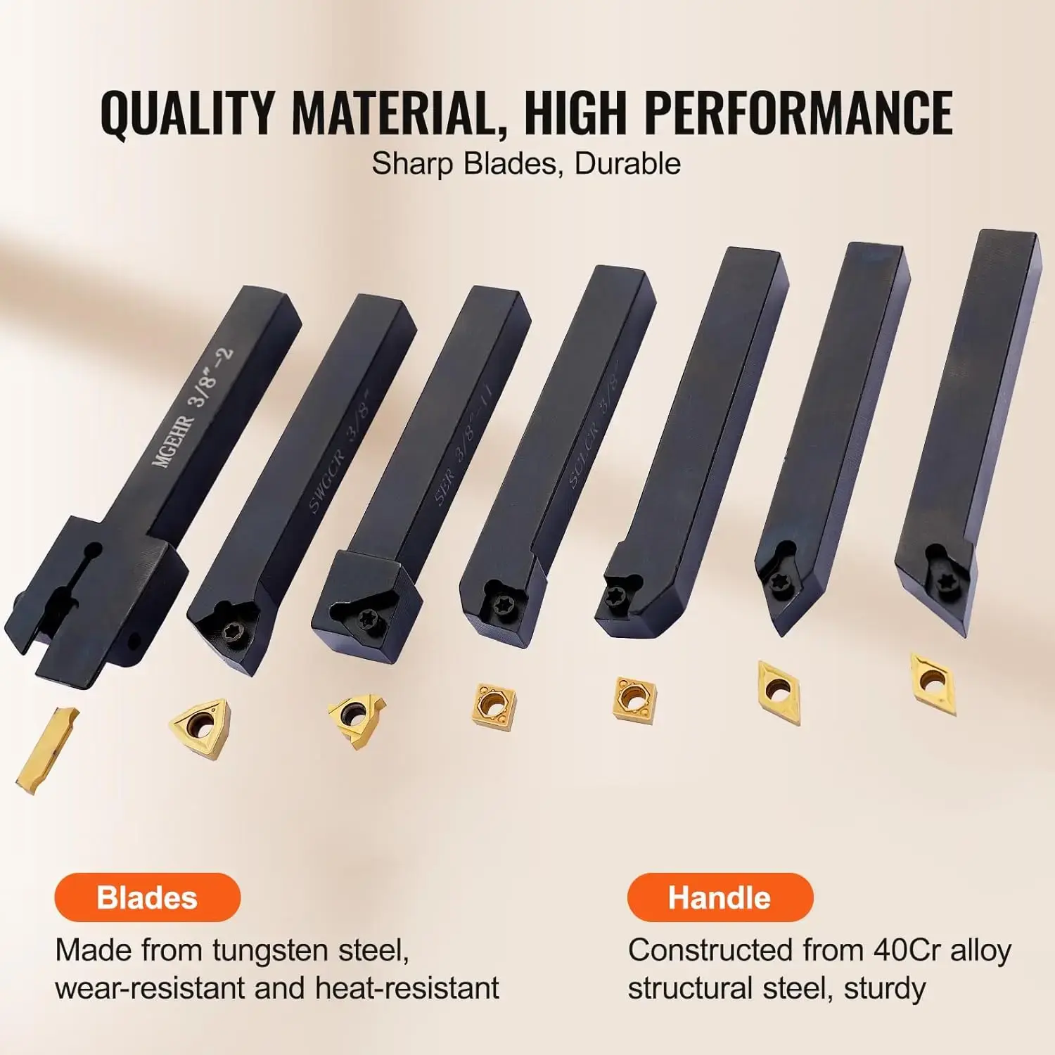 7 Pieces Indexable Lathe Turning Tool Holder, 3/8 in, CNC Heavy-Duty Metal Lathe Cutting Tools