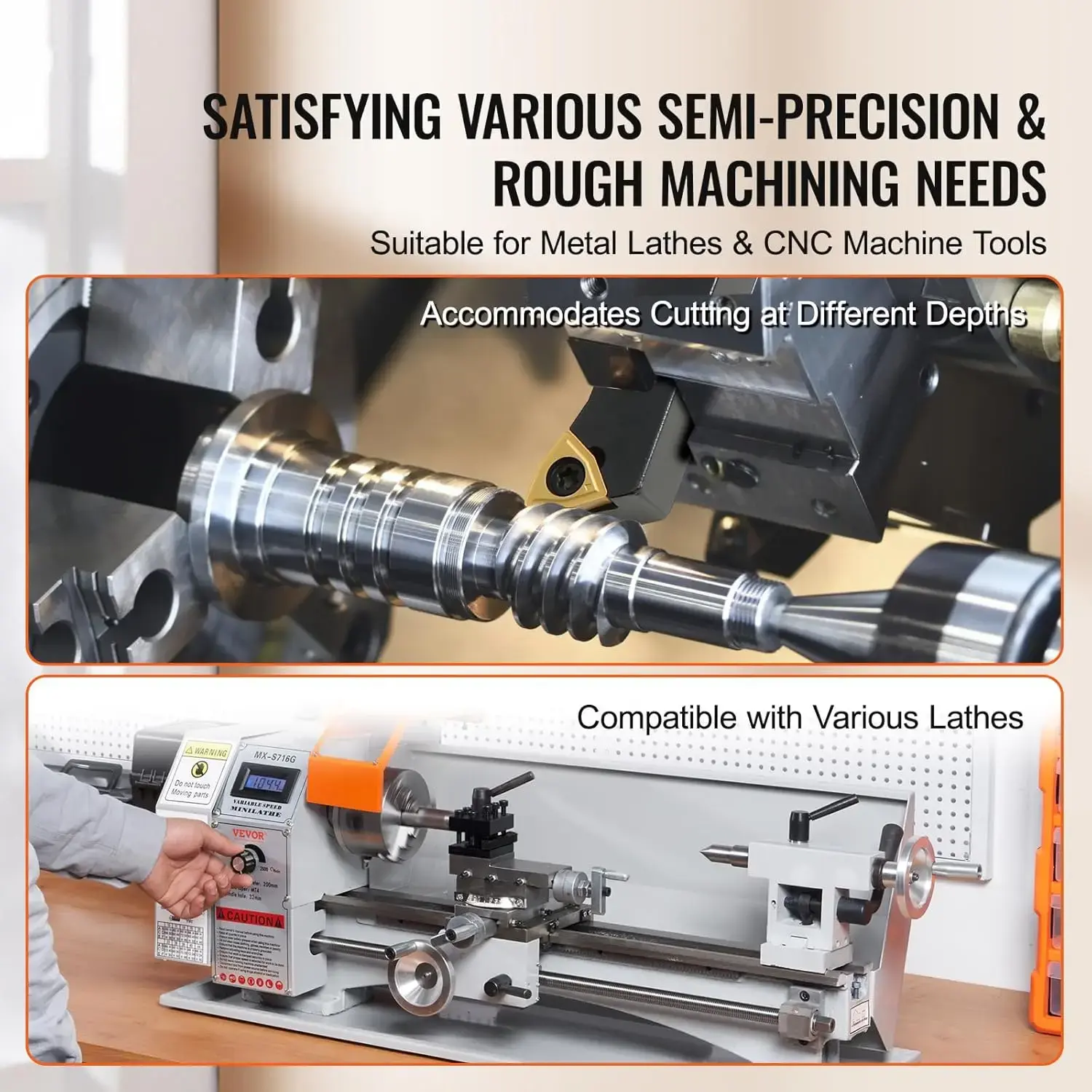 7 Pieces Indexable Lathe Turning Tool Holder, 3/8 in, CNC Heavy-Duty Metal Lathe Cutting Tools