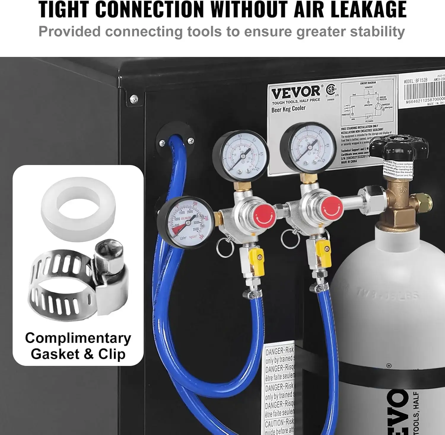 Triple Gauge Regulator, CO2 Regulator Gauge with 0-60PSI, Heavy Duty CO2 Gauge Gas System, Draft Beer Regulator with Check Valve